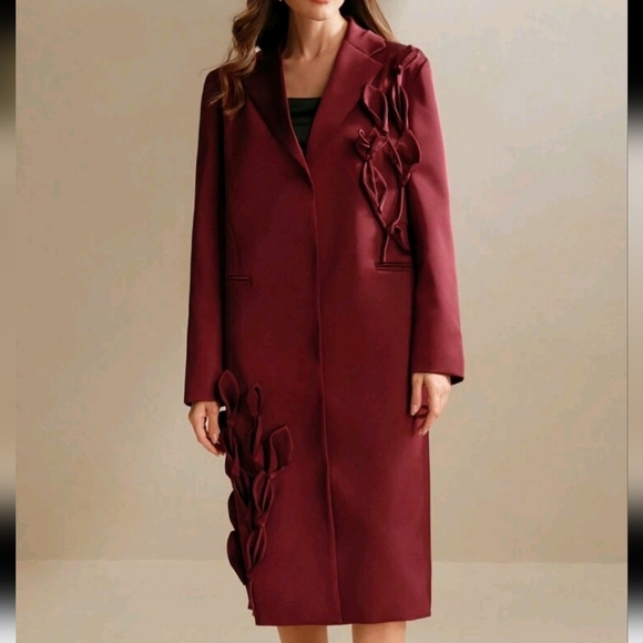 Elegant Design Handmade 3D Floral Loose Blazer Jacket For Women, Autumn - Picture 3 of 5